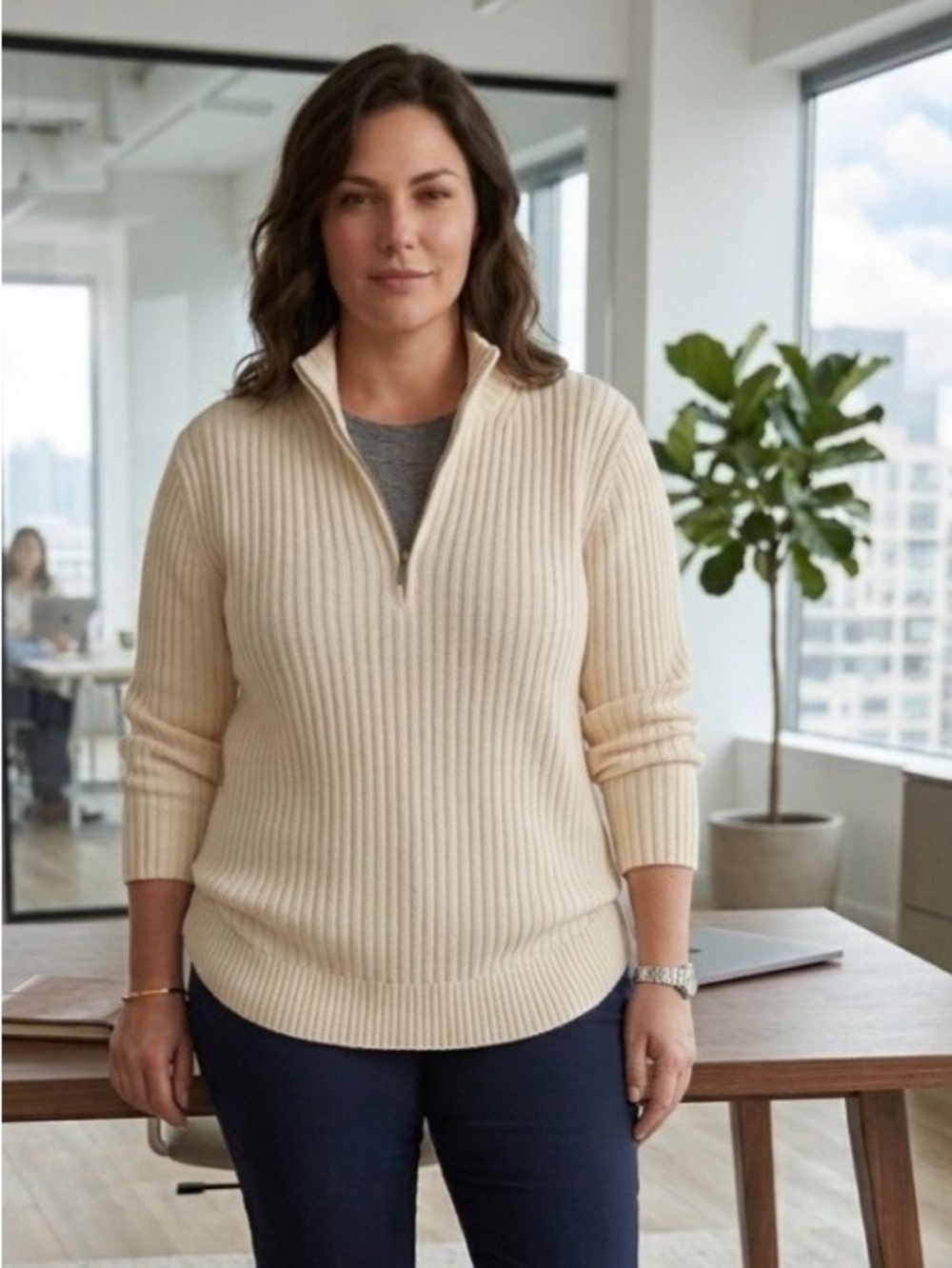 Ralph Lauren Cream Half Zip Ribbed Sweater - Women 3X